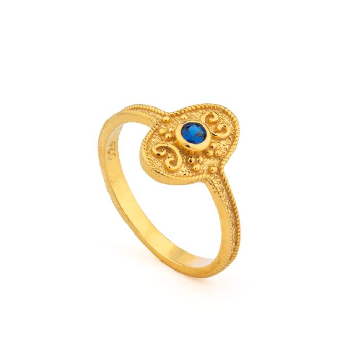 Byzantine Oval Ring in 925 Sterling Silver Gold-Plated with Round Zircon - Image 5
