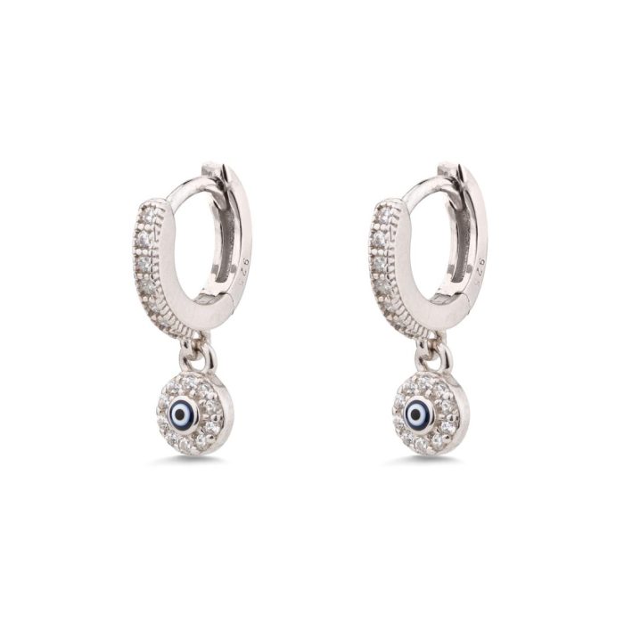 Evil Eye Charm Hoop Earrings in 925 Sterling Silver with Zircon - Image 1