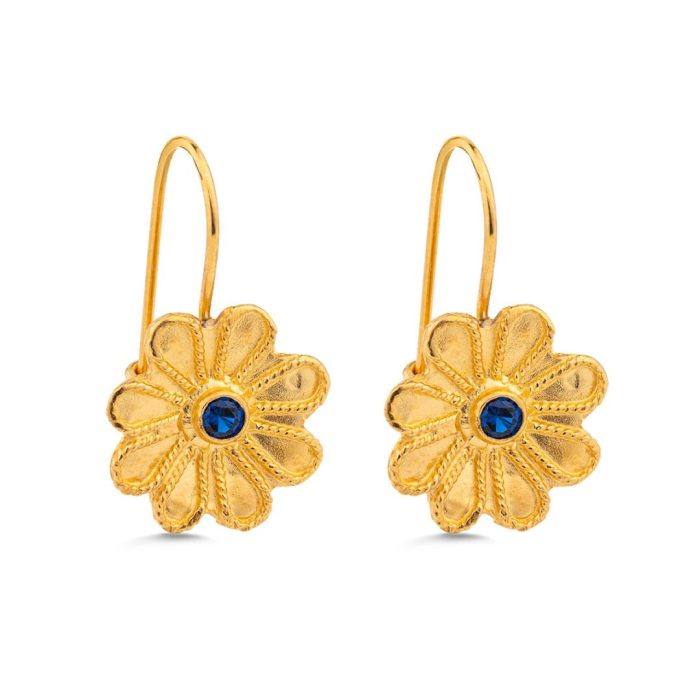 Byzantine Flower Earrings in 925 Sterling Silver Gold-Plated with Zircon - Image 3