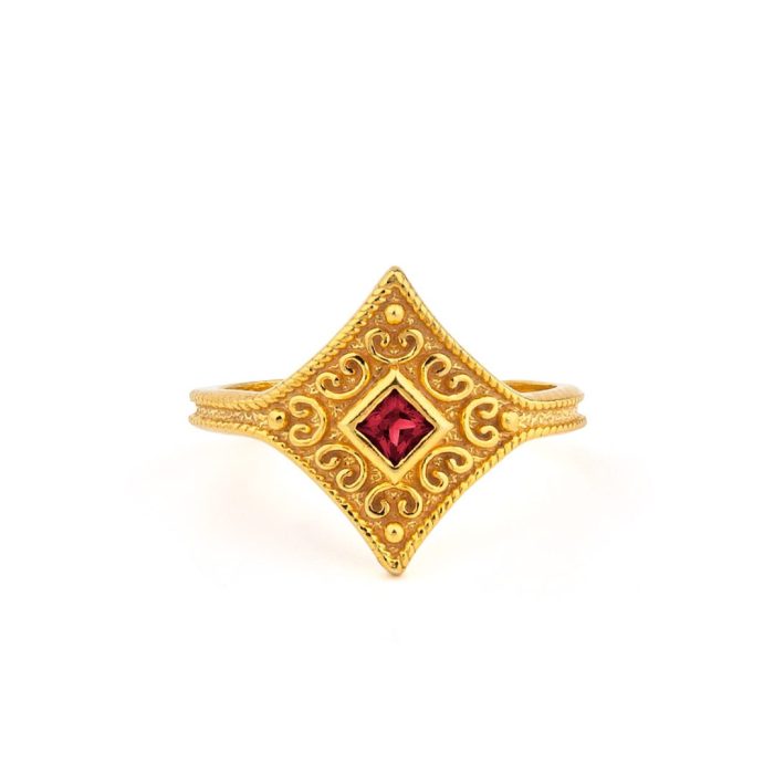 Byzantine Rhombus Ring in 925 Sterling Silver Gold-Plated with Zircon - Image 5